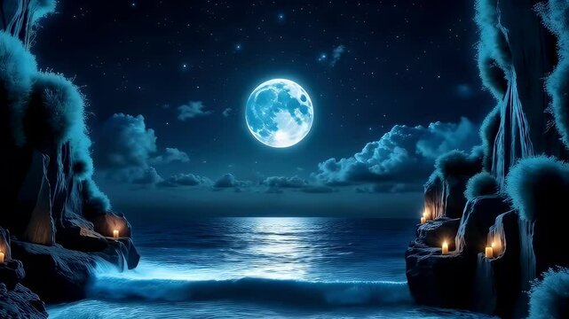 Moonrise Over Ocean Wallpaper Silver & Aquamarine Nightscape Spectacular Video
