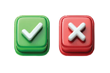 3D Rendered Checkmark and Cross Icons Green Tick and Red X Symbols