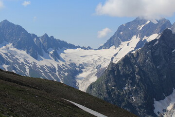 non-melting glaciers in the mountains of the North Caucasus in Dombai