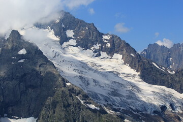 non-melting snow in the mountains of the North Caucasus in Dombai