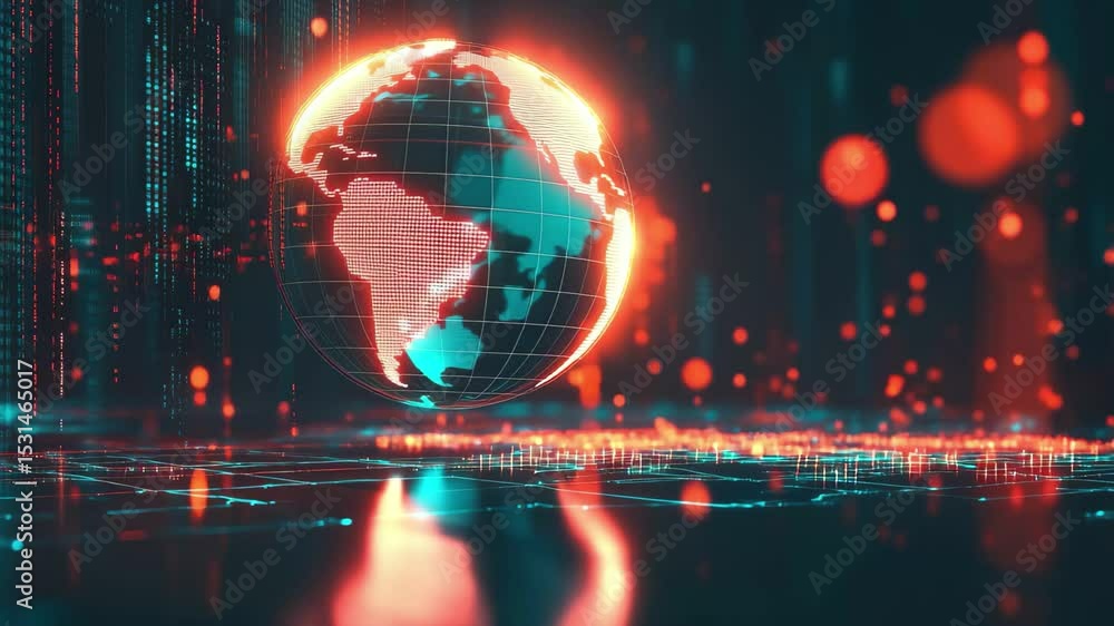Poster digital globe with data processing in a glowing environment showcasing global connectivity, globe an