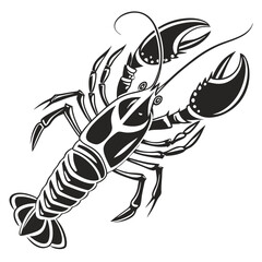 A bold black lobster gracefully stretches out its claws in detailed artistic portrayal