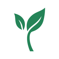 Minimal green plant icon with two leaves symbolizing eco growth and sustainability