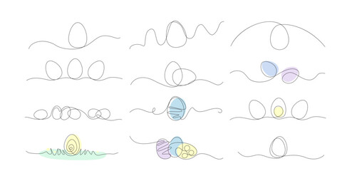 Single line egg, hand drawn continuous one line The Easter symbol, minimalist one line art eggs