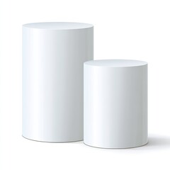 Two white cylindrical podiums of varying heights