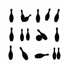 Bowling pin silhouettes various positions bowling set