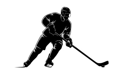 detailed hockey player silhouette capturing a dynamic skating pose perfect for sports design and hockey projects