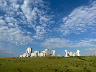 Public housing and meadow view in Istanbul, Turkey. 