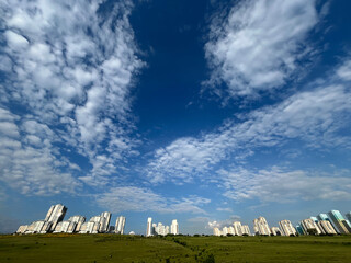 Public housing and meadow view in Istanbul, Turkey. 