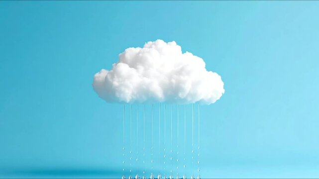 Single cloud raining on blue backdrop, minimal design, website banner