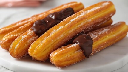 Churros con chocolate Spanish street food white marble surface overlay cut out on isolated transparent removed background