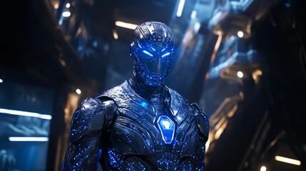 Hyper-Realistic Humanoid AI Robot with Glowing Blue Circuits in Futuristic City &ndash; Ultra-Detailed 8K