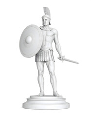 Greek Warrior Statue with Armor and Shield white background