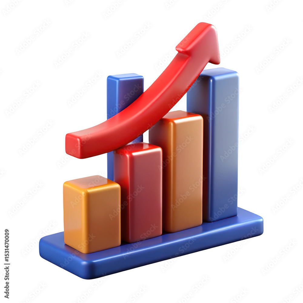 Poster 3d render of growth chart with upward arrow isolated on transparent background