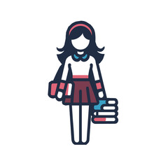 Student girl icon holding books in flat design, education symbol, modern illustration