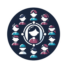 Group of students with central figure icon in flat design, educational community concept