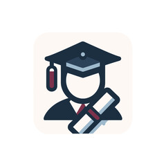 Graduate student icon holding diploma in flat design, education achievement concept