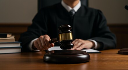 close up Judge striking gavel during court session