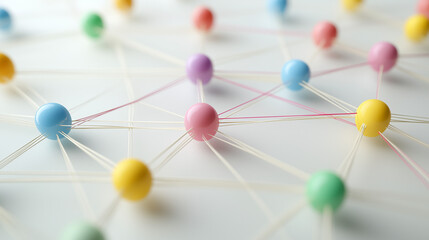Circular Network Diagram with Interconnected Pastel-Colored Cylinders on White Background