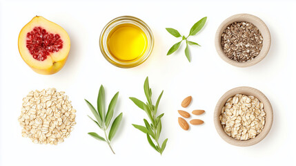 Top View of Healthy Food Ingredients Featuring Fresh Fruits and Vegetables.