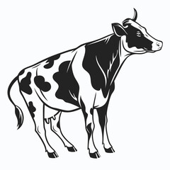 Black and white Holstein cow stands facing right within this minimalist style