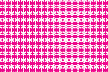 Vibrant Pink Floral Pattern Background Design featuring white stylized flowers arranged in a repeating grid ideal for textile prints and digital projects.