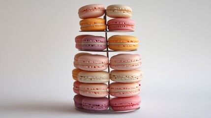 Colorful macaron tower in pastel shades French patisserie elegance white backdrop overlay cut out on isolated transparent removed background