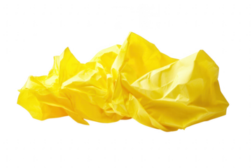 Crumbled yellow tissue paper isolated on transparent background
