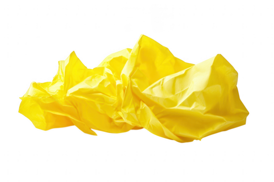Crumbled yellow tissue paper isolated on transparent background