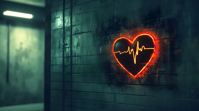 vivid neon heart pulses on a dark