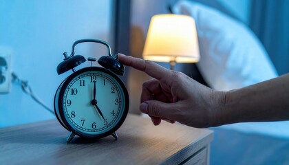Hand Selecting Alarm Tune on Clock in Cozy Bedroom Setting