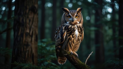 Obraz premium Nocturnal Bird on Tree Branch