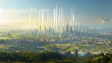 Fototapeta premium Surreal skyline where each tower is a bar of the global GDP chart