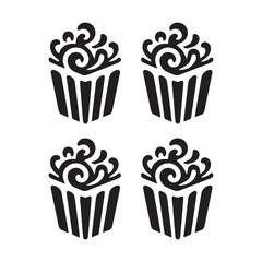 Artistic Cupcake Icon Set – Swirl Frosting Dessert Symbol for Bakery, Pastry Shop, Sweet Menu Design