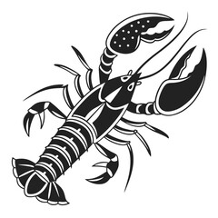 Black silhouette of a stylized lobster with detailed claws and antennae stands out