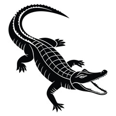 Black silhouette of an alligator with its mouth open showing the teeth