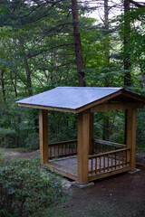 Wooden Pavilion in a Quiet Forest