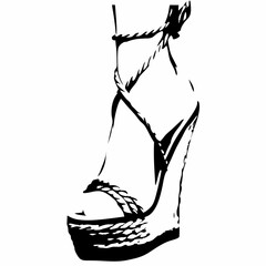 Obraz premium Wedge sandal with strap design on high heel in black silhouette 