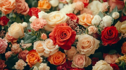 Closeup of a Colorful Rose Arrangement