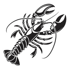 Bold black lobster artfully rendered, highlighting its powerful claws and long antennae