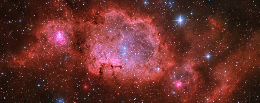 Cosmic Red Nebula Star Clusters and Interstellar Dust, Astronomy, Space