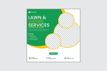Lawn and gardening services social media post design, Landscaping service social media post, garden, agro farm, agriculture, farming web banner or ads