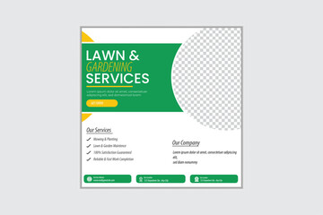 Lawn and gardening services social media post design, Landscaping service social media post, garden, agro farm, agriculture, farming web banner or ads