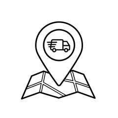 Delivery truck icon on location pin over map background  