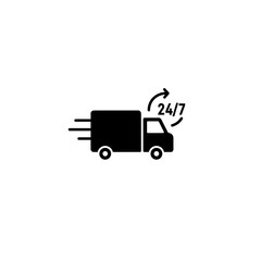 Delivery truck icon representing 24/7 service and fast shipping  