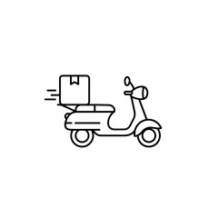 Delivery scooter with package driving fast in minimalist style  