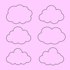 Flat outlined cloud vector icons on soft pink. 
Great for apps, websites, infographics, and design projects.