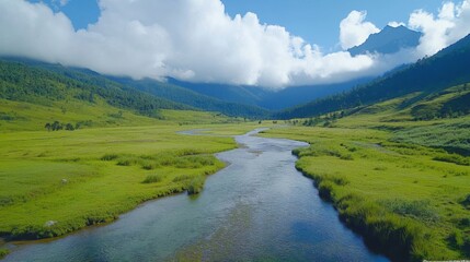 Serene Mountain Valley River Landscape