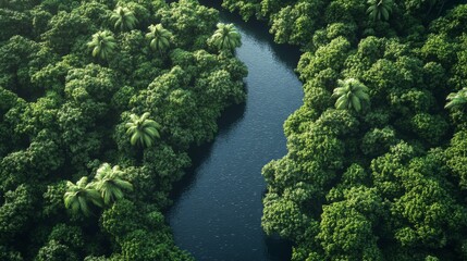 Aerial View of Lush Jungle River