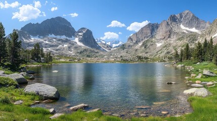 Serene Mountain Lake Landscape with Blue Sky